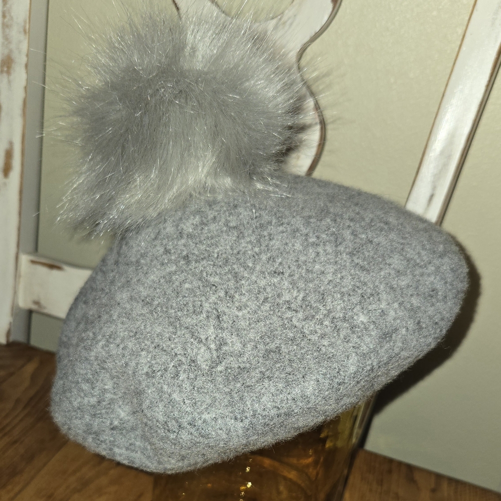 H&M Gray Beret with Pompom Detail